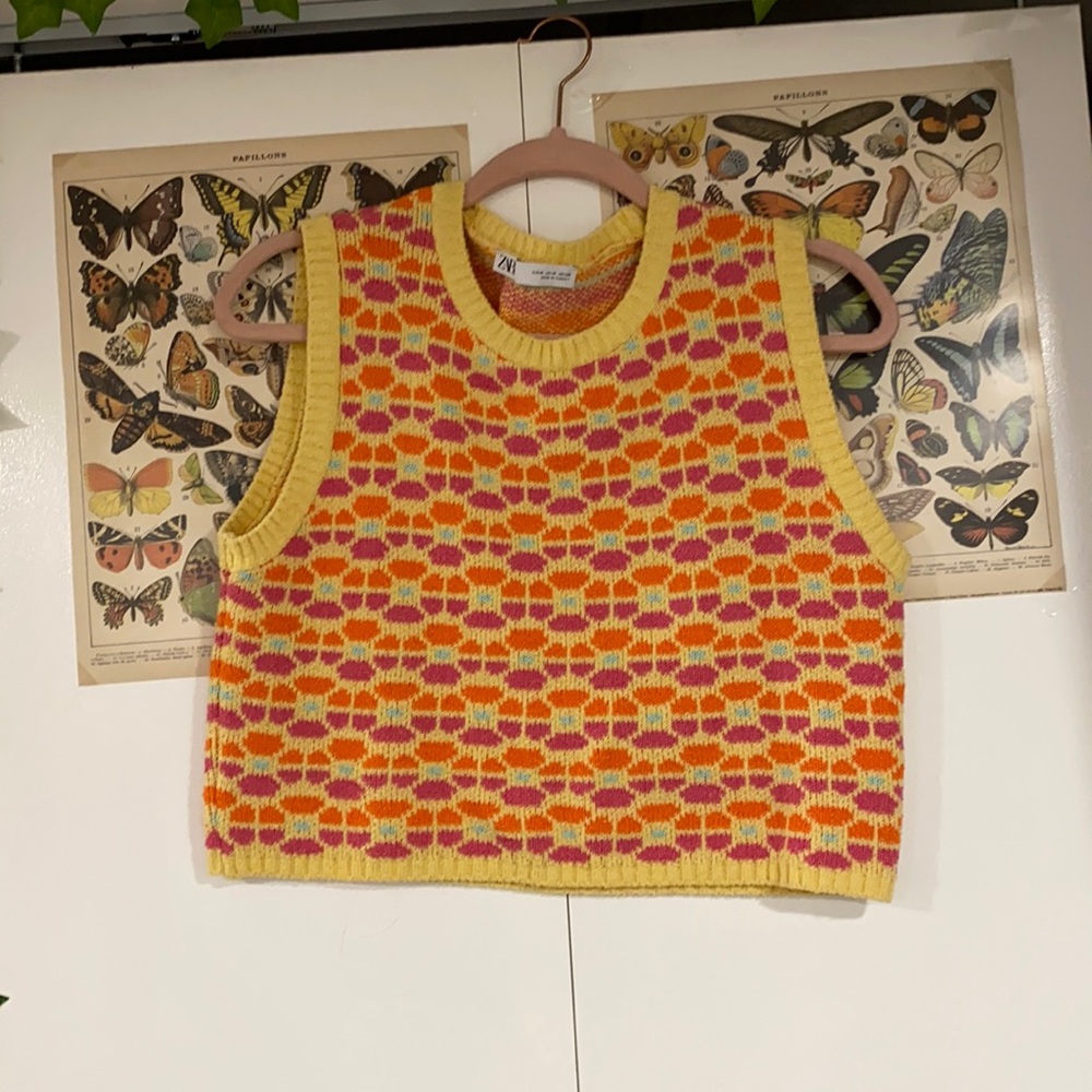 Zara Floral Jacquard Knit Top